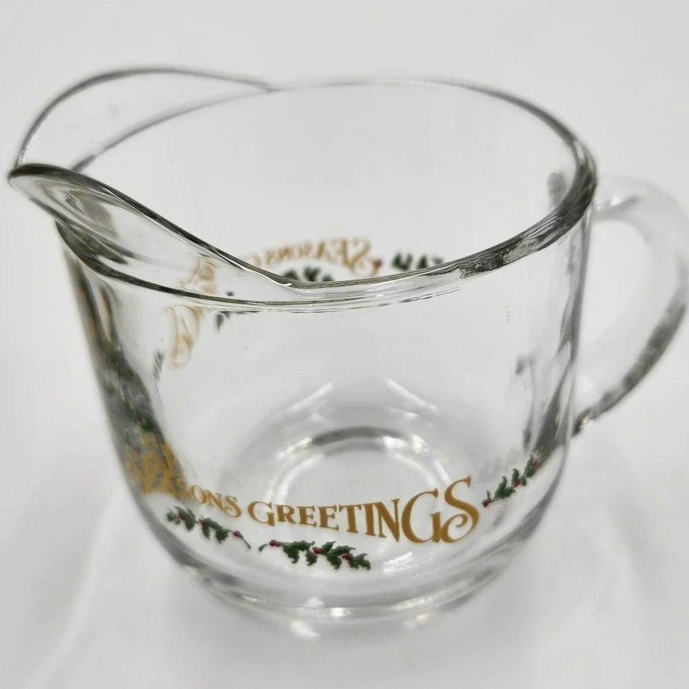 VTG Hometrends Anchor Hocking Glass Sugar & Cream Set Season Greetings Deadstock